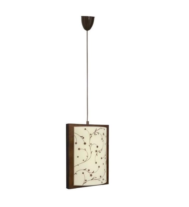 Lampa wisząca Quadro Contrastampo drewniana ze szklanym kloszem z motywem roślinnym