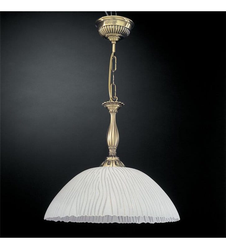 Biała lampa wisząca Gorycja metal mosiądz dekoracyjny szklany klosz 38cm