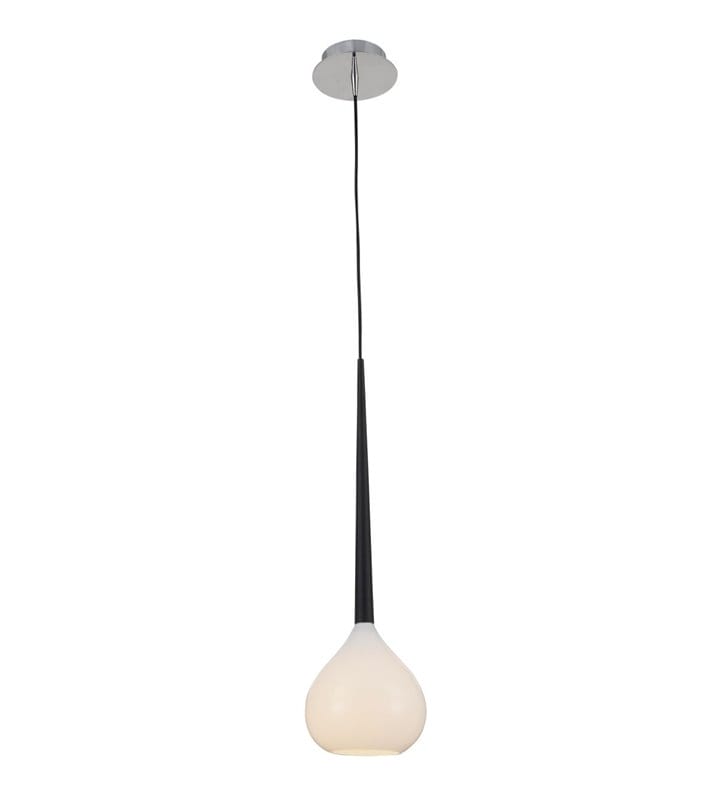 Lampa wisząca Libra biały szklany pękaty klosz z czarnym wykończeniem nowoczesna