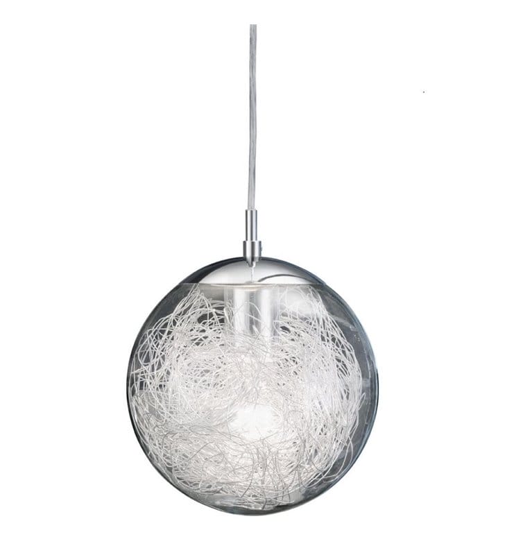 Lampa wisząca Luberio szklana bezbarwna kula z dekoracyjnymi drucikami
