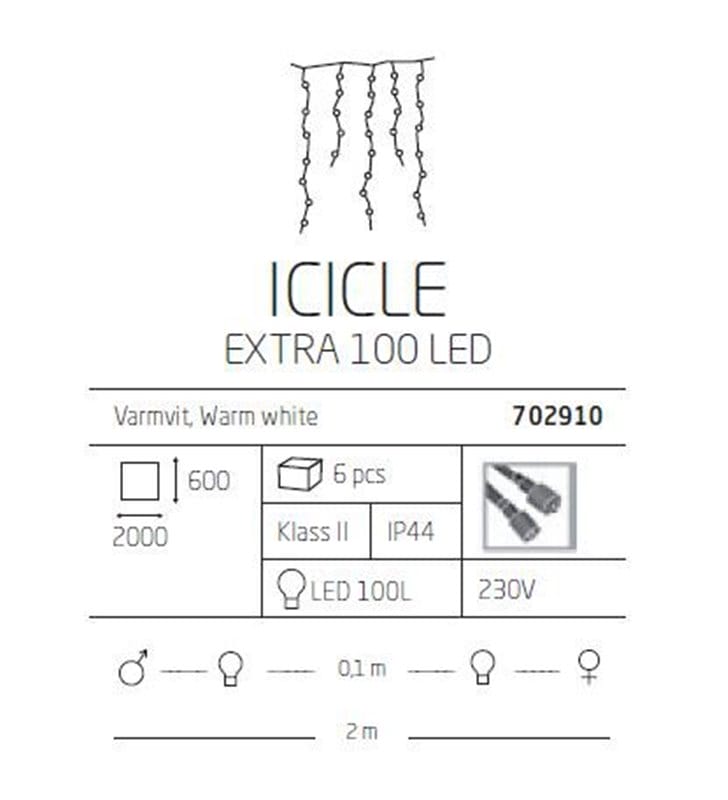 Lampki zewnętrzne Sople Extra 100 LED 2x0,6m 