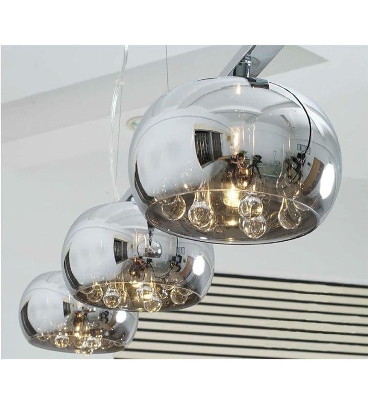 Lampa wisząca Crystal potrójna klosze szklane z kryształami do salonu kuchni sypialni jadalni nad stół wyspę kuchenną