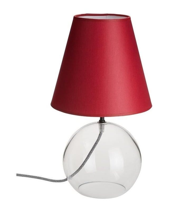 Czerwona lampa stołowa Meg Red ze szklaną podstawą