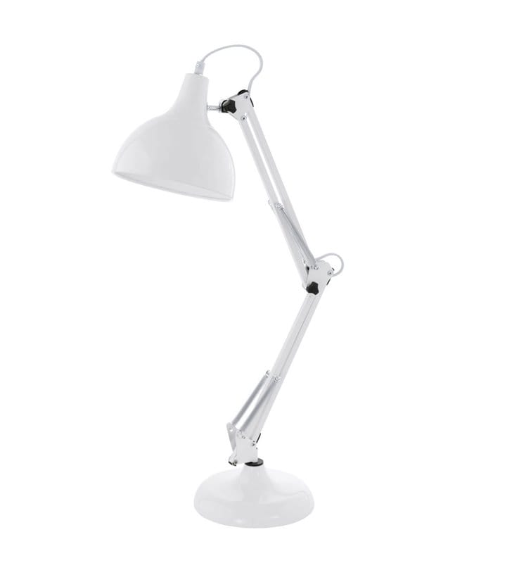 Lampa biurkowa Borgillio biała metalowa wysoka łamana E27
