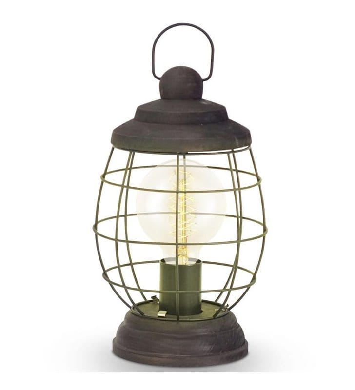 Lampa stołowa Bampton latarenka w stylu vintage brązowa