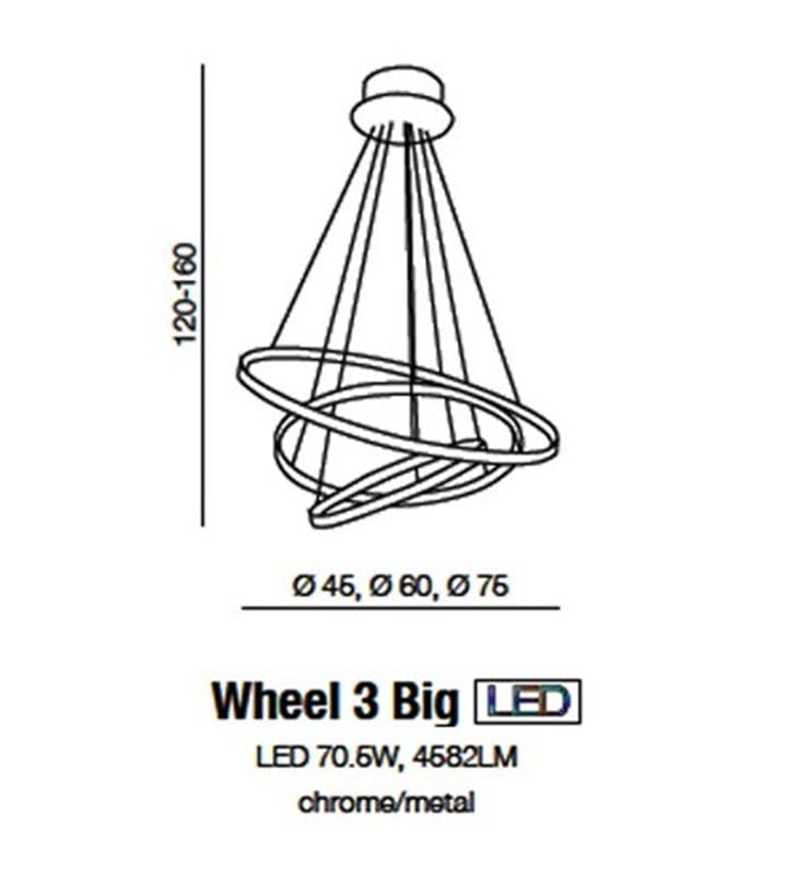 Lampa wisząca Wheel chrom nowoczesna LED obręcze możliwość ściemniania