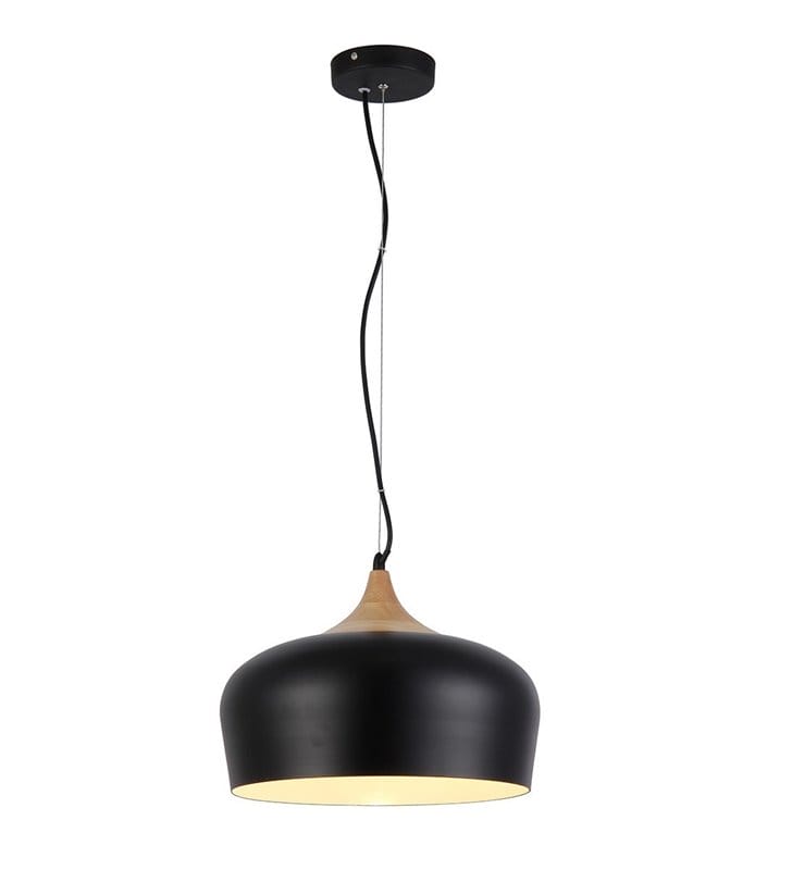 Lampa wisząca Parma czarna z drewnianym wykończeniem do salonu sypialni jadalni kuchni - OD RĘKI