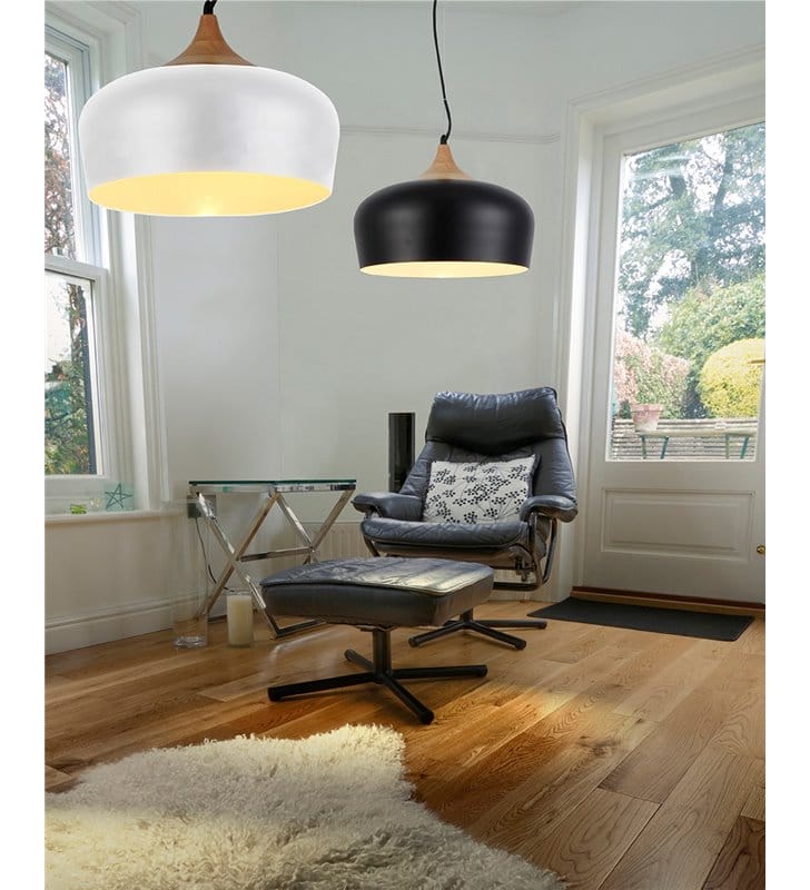 Lampa wisząca Parma czarna z drewnianym wykończeniem do salonu sypialni jadalni kuchni - OD RĘKI