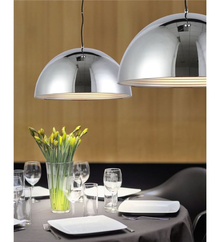 Modena lampa wisząca chromowana klosz kopuła średnica 50cm nowoczesna do jadalni kuchni salonu sypialni