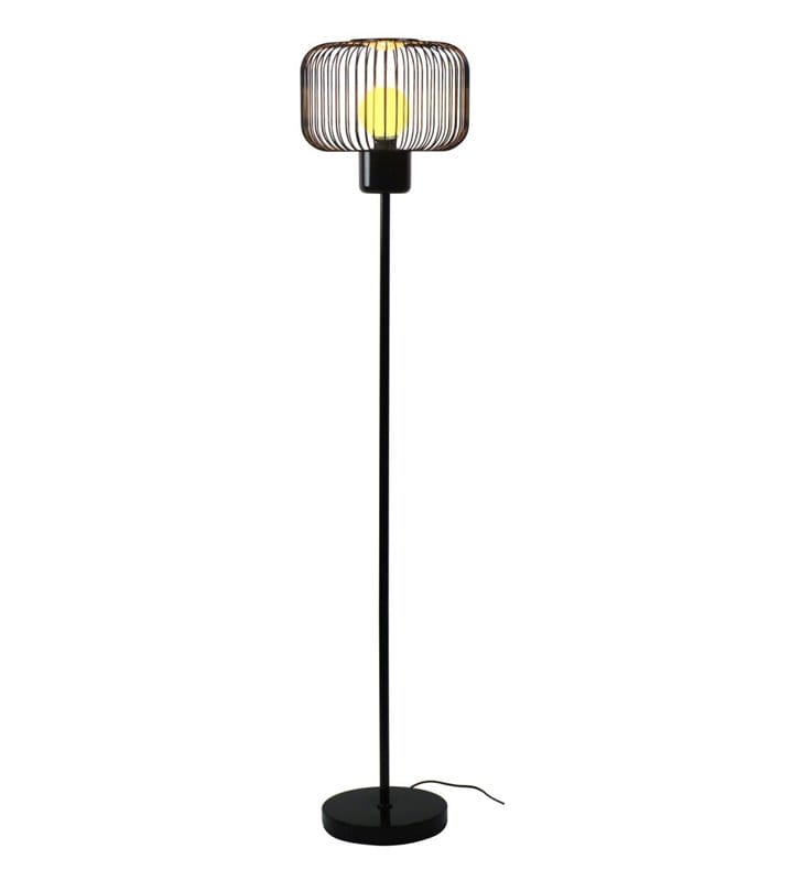 Lampa podłogowa Nomi czarna nowoczesna z metalowym drucianym kloszem - OD RĘKI