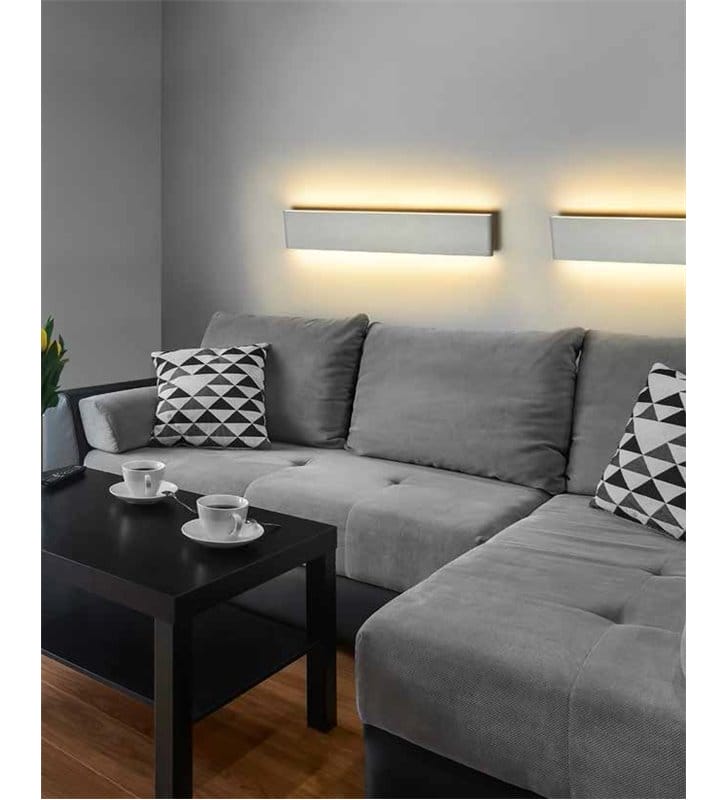 Podłużny wąski nowoczesny kinkiet Norman LED biały do salonu sypialni na korytarz