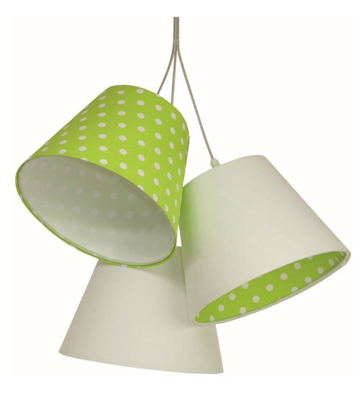 Lampa wisząca Ella biało zielona w groszki 3 abażury do pokoju dziecka