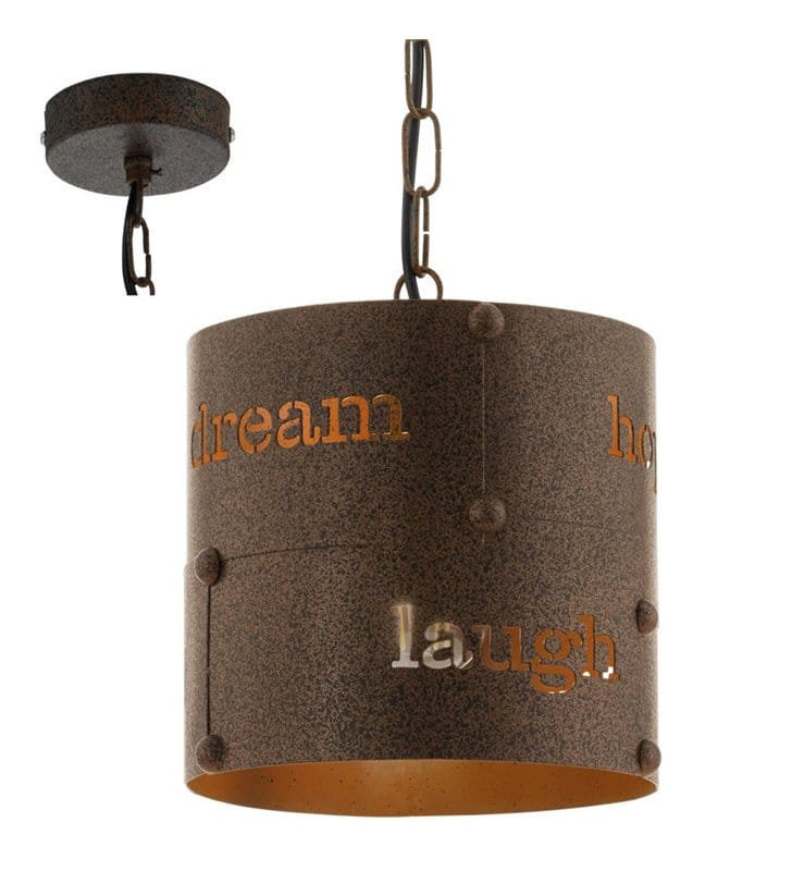 Mała metalowa lampa wisząca Coldingham w kolorze rdzawym metalowa styl vintage