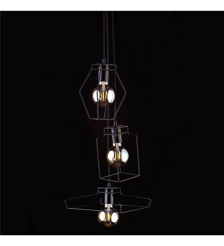 Potrójna lampa wisząca w stylu loftowym Fiord czarne druciane klosze