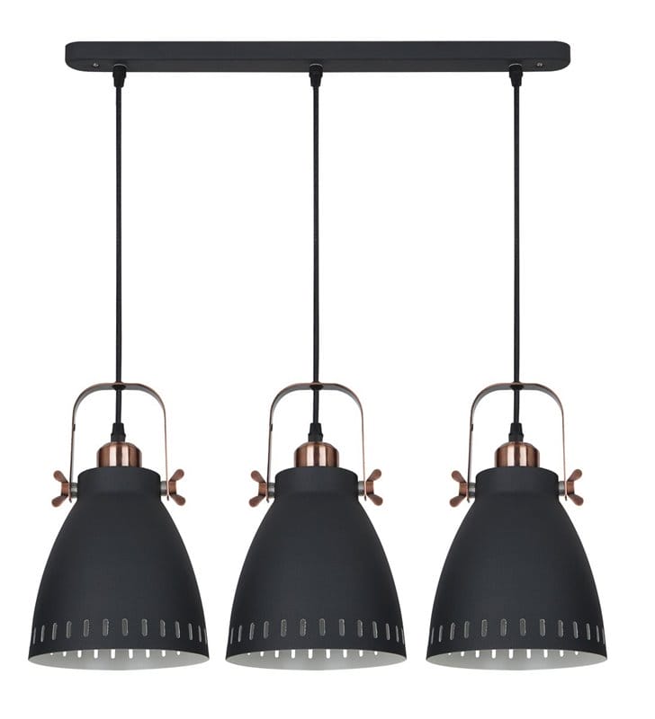 Lampa wisząca w stylu vintage Franklin potrójna czarna z miedzianym wykończeniem