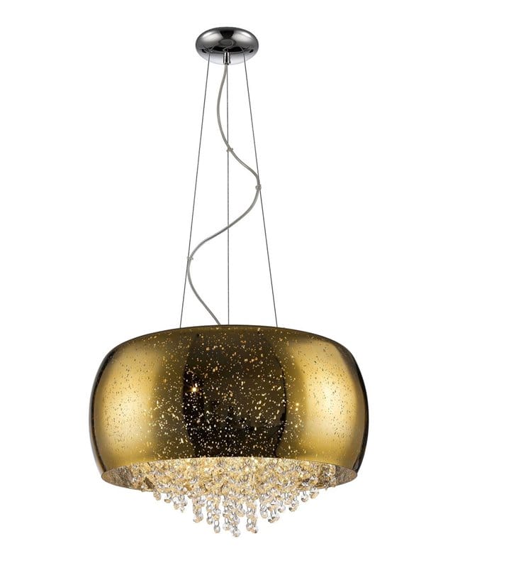 Vista złota elegancka dekoracyjna lampa wisząca z drobnymi kryształami na kloszu krople deszczu