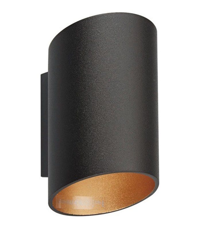 Metalowy kinkiet w stylu technicznym minimalistycznym Slice czarny okrągły wnętrze złote