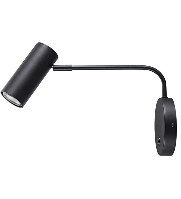 Kinkiet Tubo czarny nowoczesny z dużą głębokością włącznik na lampie
