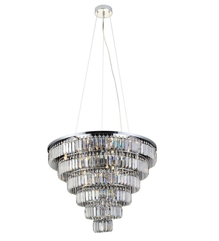 Lampa wisząca Salerno 80cm podłużne kryształy kaskadowy klosz chrom do eleganckich stylowych wnętrz