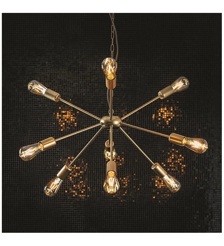 Lampa wisząca żyrandol Rod nowoczesna złota 9 żarówek styl loftowy industrialny