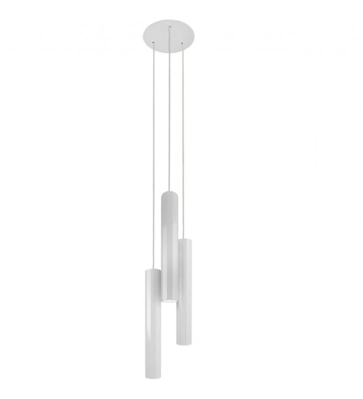 Potrójna nowoczesna biała lampa wisząca Poly wielokątne klosze np. nad okrągły stół