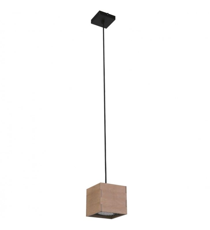 Lampa wisząca Wezen nowoczesna klosz drewniana kostka