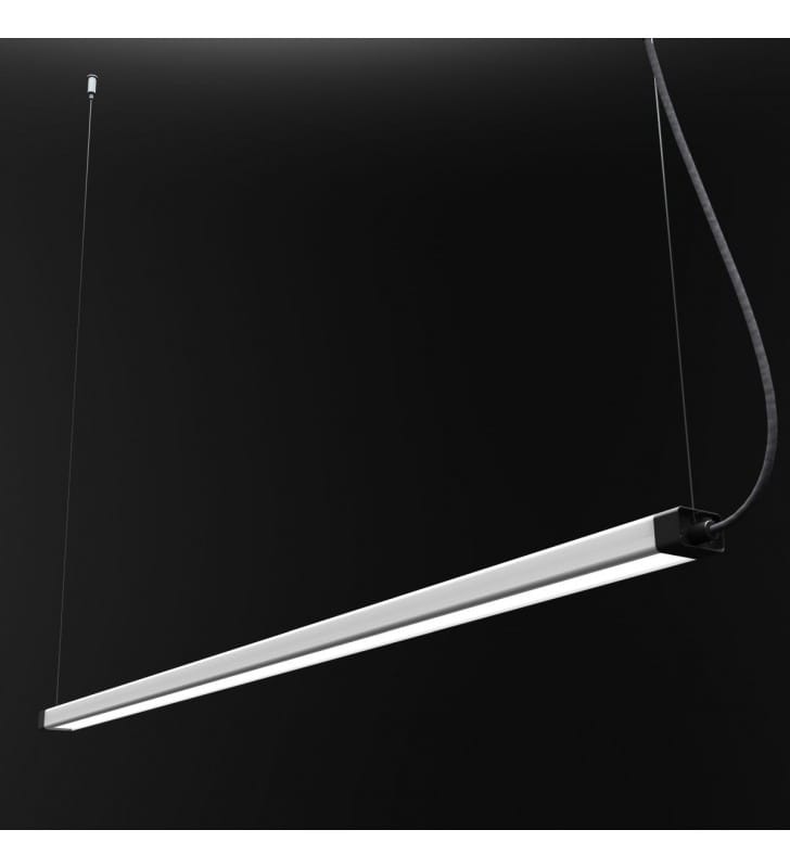 Nowoczesna biała lampa wisząca z czarnym wykończeniem H LED ponad metr podłużna do biura kuchni jadalni nad stół wyspę kuchenną