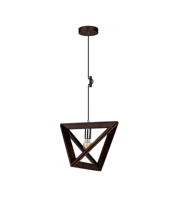 Lampa wisząca Trigonon drewniana kolor orzech czarny kabel w oplocie do salonu sypialni jadalni kuchni styl nowoczesny