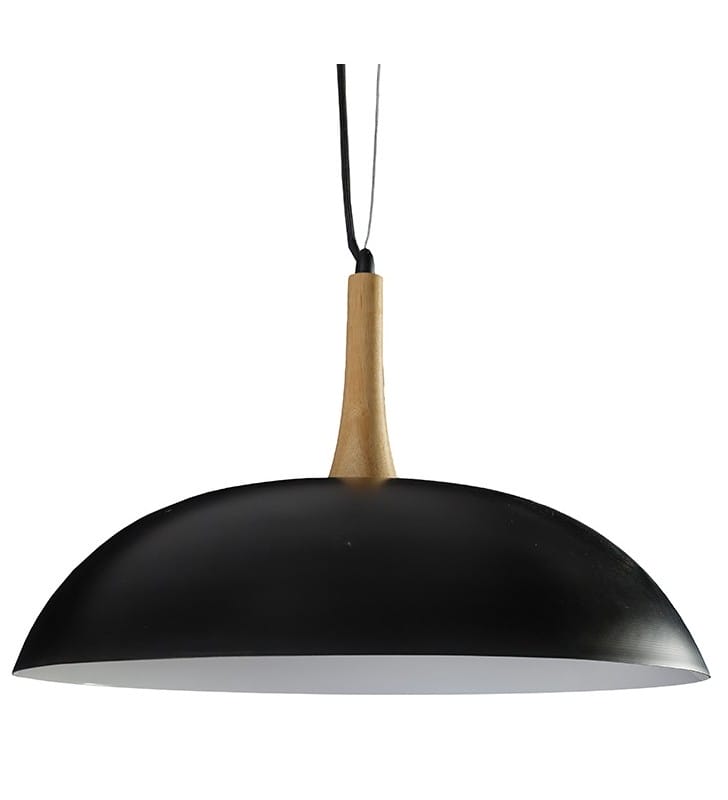 Lampa wisząca Perugia czarna okrągła 49cm z drewnianym wykończeniem do sypialni kuchni jadalni salonu
