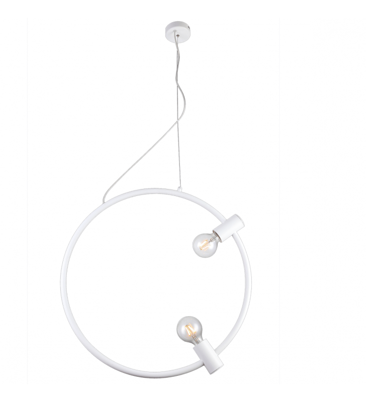 Minimalistyczna lampa wisząca Orsola biała obręcz 2 żarówki styl nowoczesny