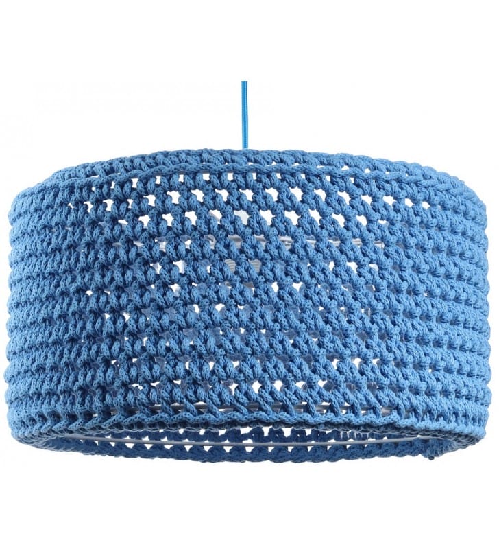 Lampa wisząca Gamma Leonis niebieska 40cm abażur dziergany z bawełnianego sznurka do pokoju dziecka salonu sypialni jadalni