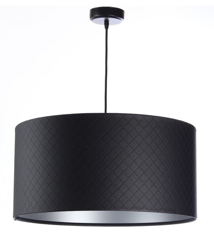 Pikowana 40cm lampa wisząca Nix ekoskóra czarna ze srebrnym środkiem do salonu sypialni jadalni kuchni