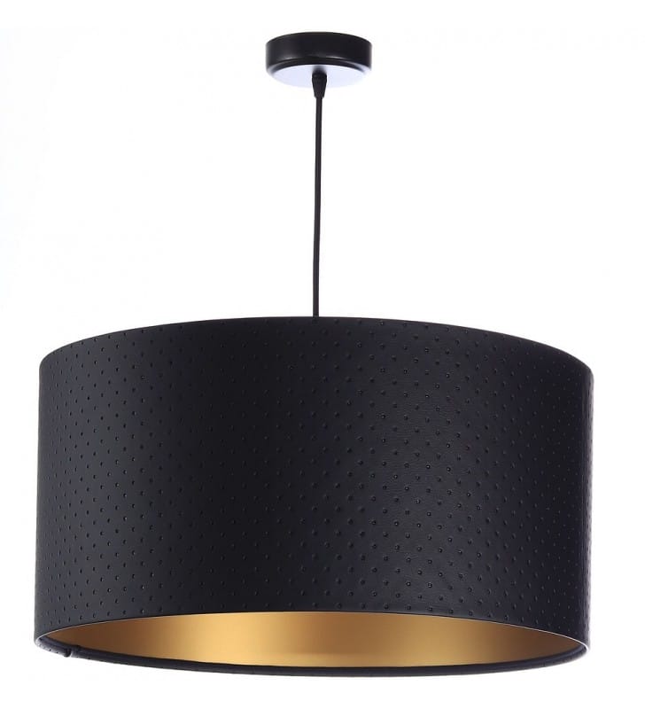 Lampa wisząca Nix ekoskóra czarna ze złotym środkiem abażur z pikowaniem