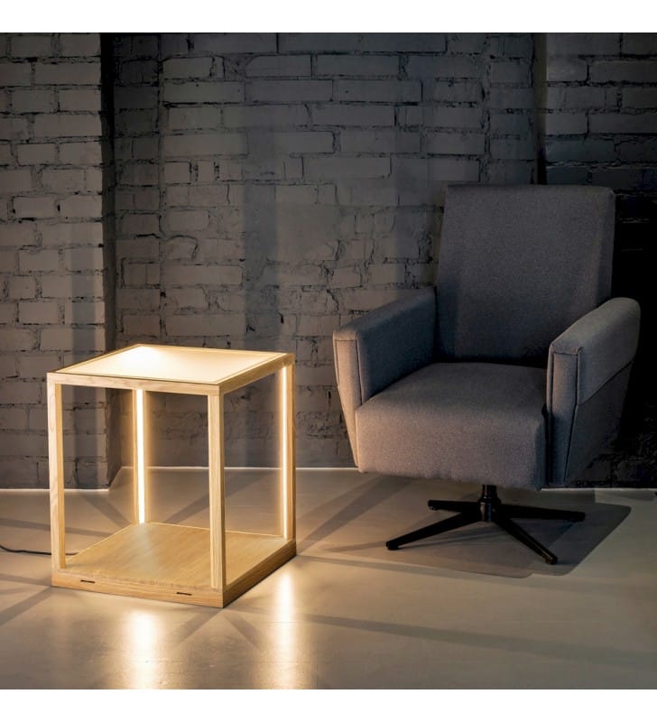 Lampa podłogowa podświetlany stolik z drewna Tavoli ściemniacz dotykowy