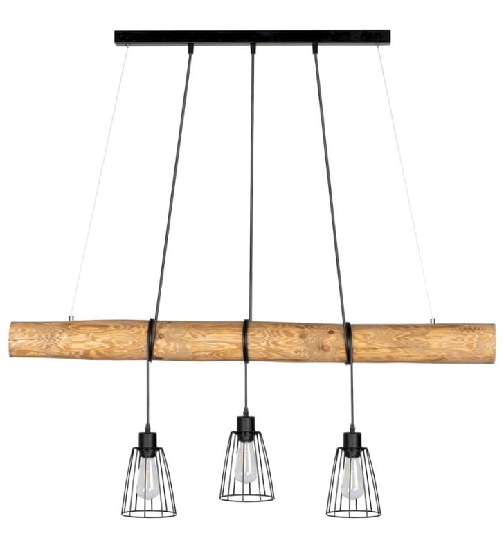 Lampa wisząca Trabo Long 3 zwisy na drewnianej belce nowoczesna oryginalna podłużna