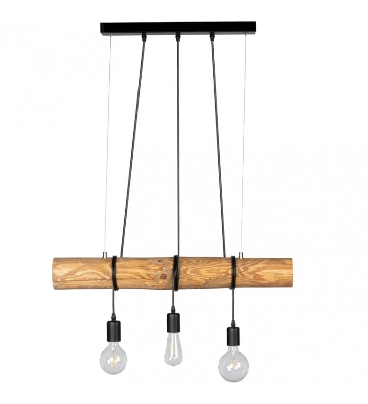 Lampa wisząca Trabo Short 70cm drewniana belka z 3 zwisami