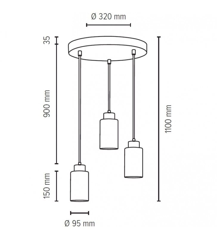 Okrągła nowoczesna lampa wisząca Karla 3 zwisy betonowa szklane białe klosze do salonu sypialni kuchni jadalni