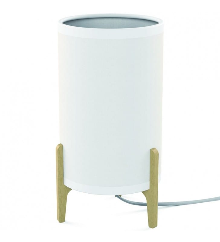 Lampa stołowa Rocket prosta nowoczesna biały abażur na drewnianych nogach