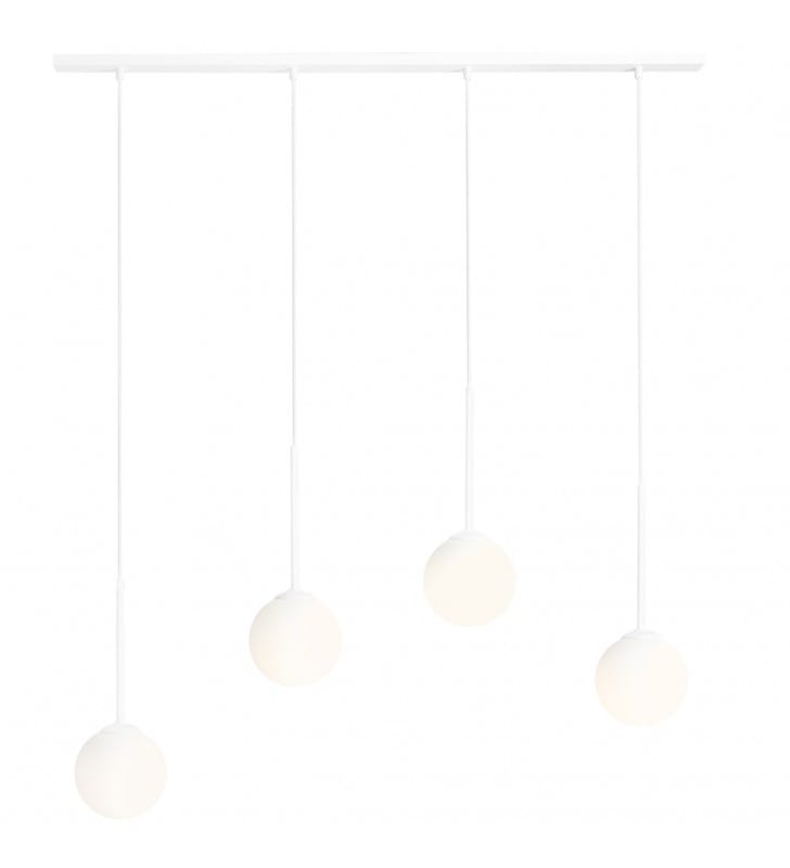 Lampa wisząca Bosso biała 4 punktowa z okrągłymi szklanymi kloszami np. nad stół