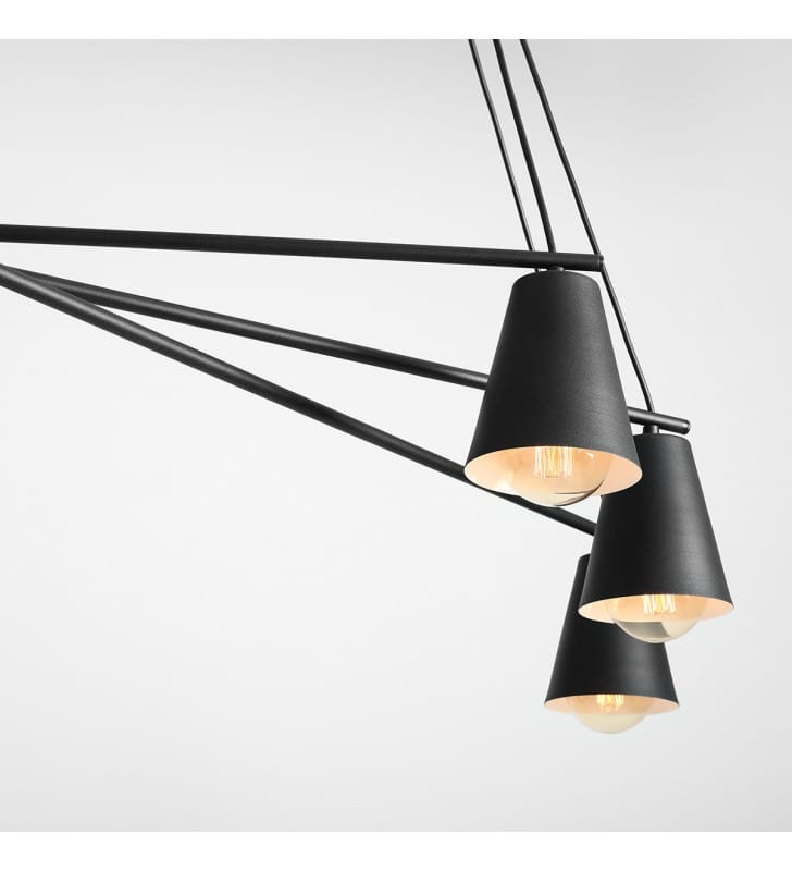 Lampa wisząca Arte czarna z 6 kloszami metalowa styl loft industrialny