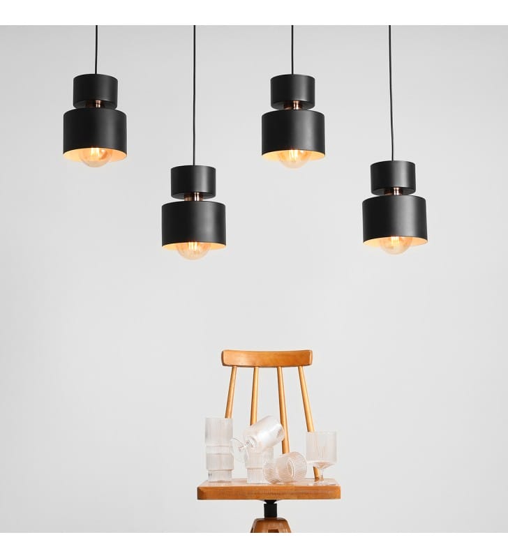 Lampa typu zwis Kadm czarna E27 4 klosze do salonu jadalni kuchni sypialni styl nowoczesny