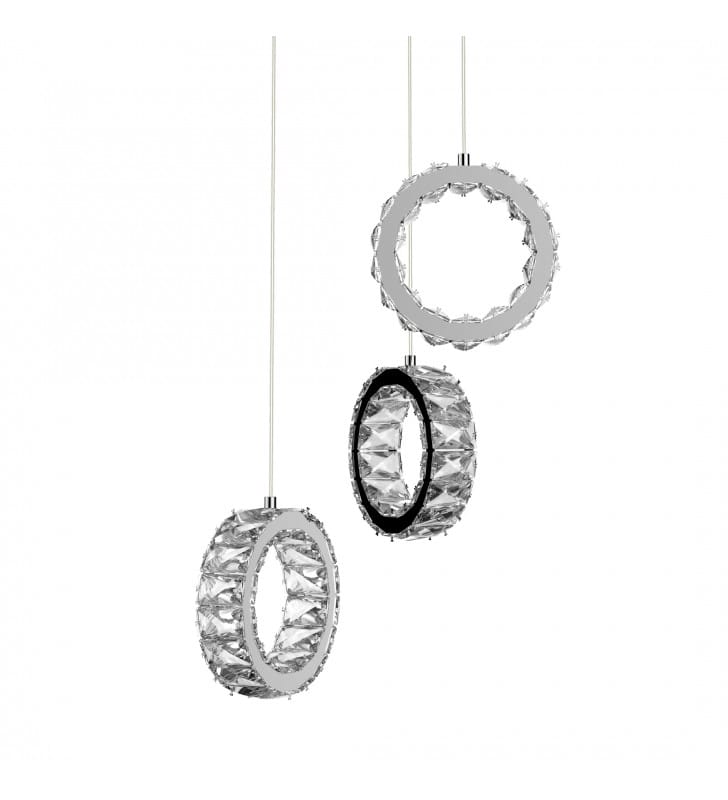 Lampa wisząca Platt okrągła kryształowa potrójna klosze okrągłe pierścienie do salonu sypialni jadalni kuchni