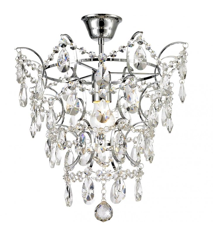 Kryształowa lampa sufitowa z bezbarwnymi kryształami wykończenie chrom glamour