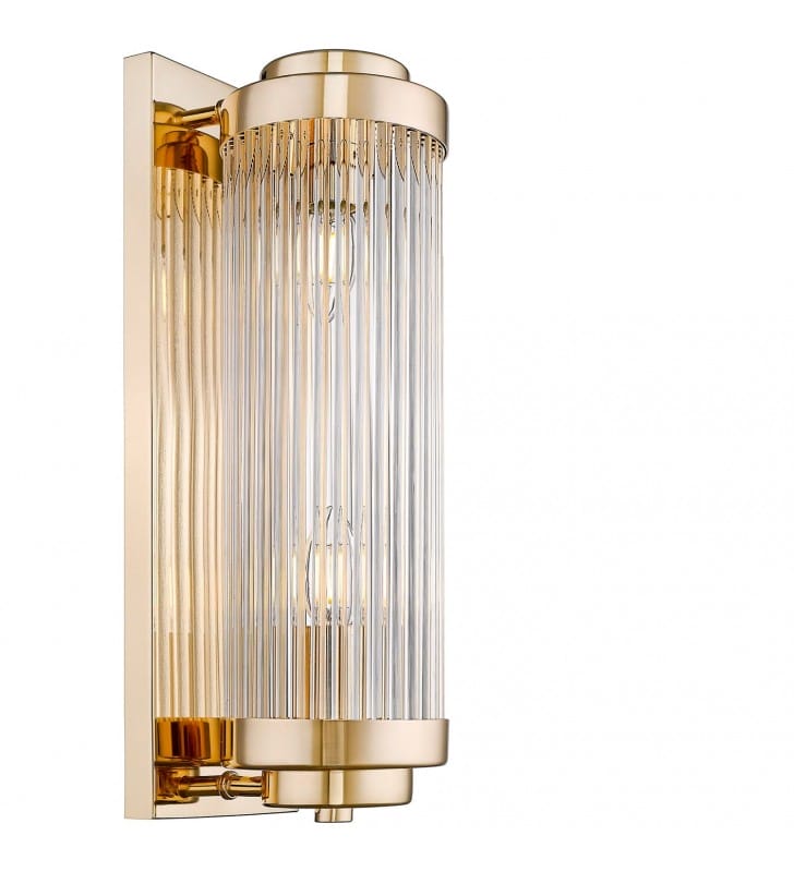 Lampa ścienna Sergio pionowa klosz z bezbarwnego szkła wykończenie francuskie złoto wysokość 40cm