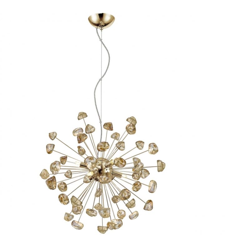 Wisząca złota nowoczesna dekoracyjna lampa Star szklane kamienie na metalowych pręcikach np. do salonu