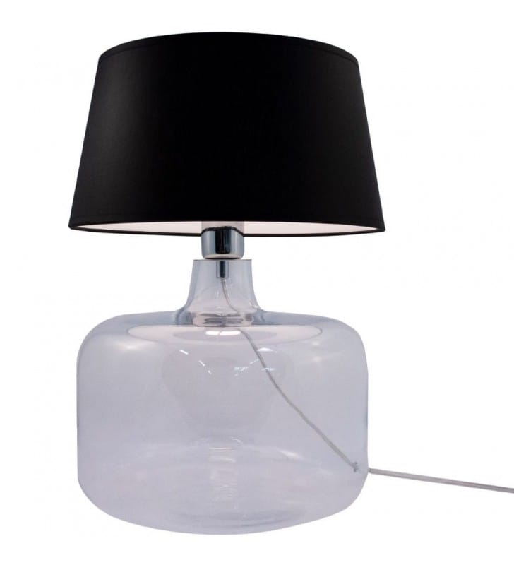 Lampa stołowa Batumi czarna ze szklaną transparentna podstawa do sypialni salonu na komodę