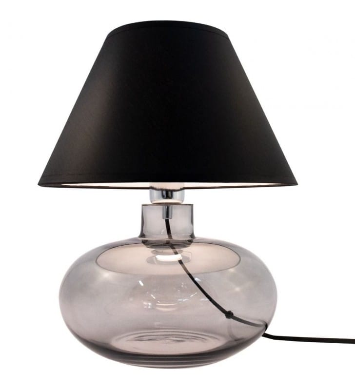 Mersin czarna lampa stołowa ze szklaną dymioną podstawą nowoczesna do salonu sypialni