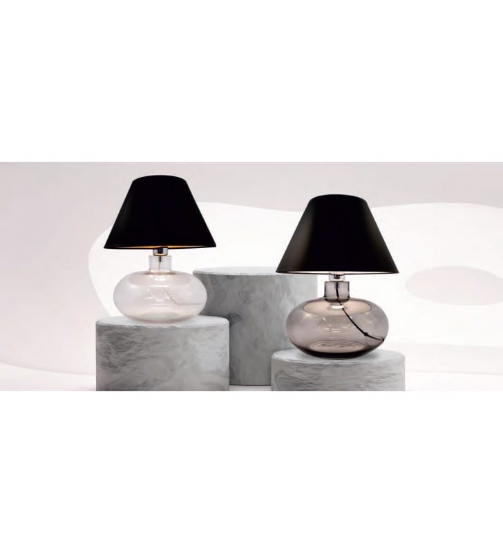 Mersin czarna lampa stołowa ze szklaną dymioną podstawą nowoczesna do salonu sypialni