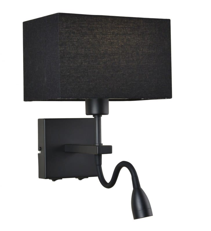 Kinkiet Norte czarny prostokątny abażur ramię LED do czytania 2 włączniki do sypialni przy łóżku do salonu