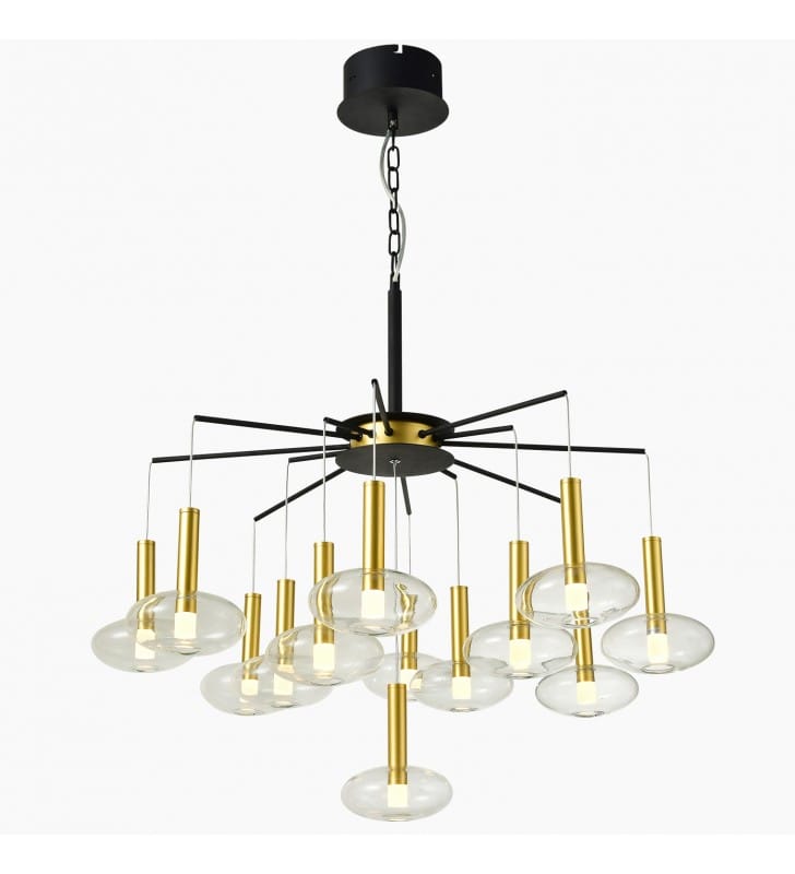 Lampa wisząca żyrandol Hasselt LED czarno złoty 13 szklanych kloszy do salonu sypialni jadalni